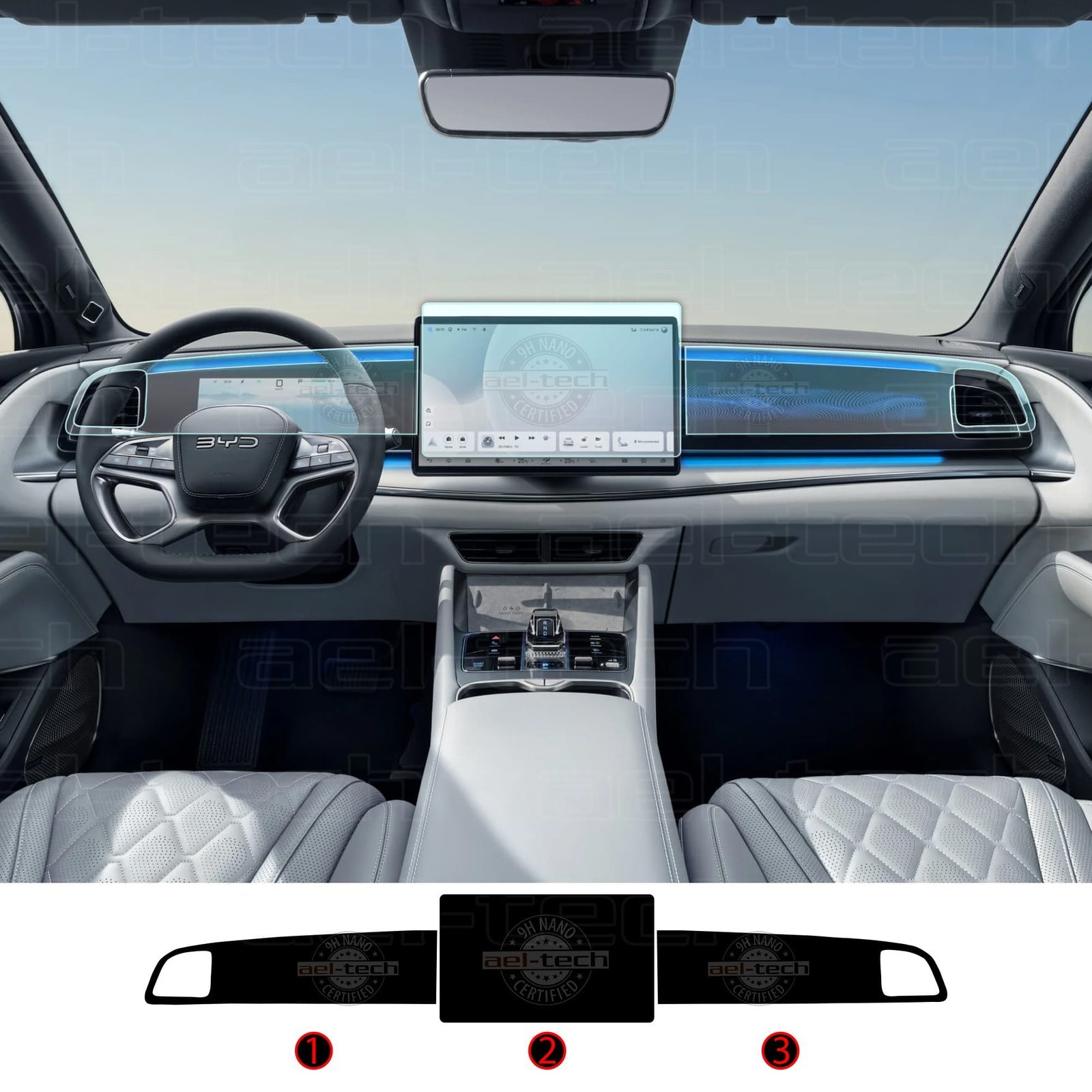 BYDSealion7copy.jpg BYD Sealion 7 Navigasyon, Dijital Gösterge ve Sağ Panel 9H Nano Ekran Koruyucu 3'lü Set 2025 - Görsel 1