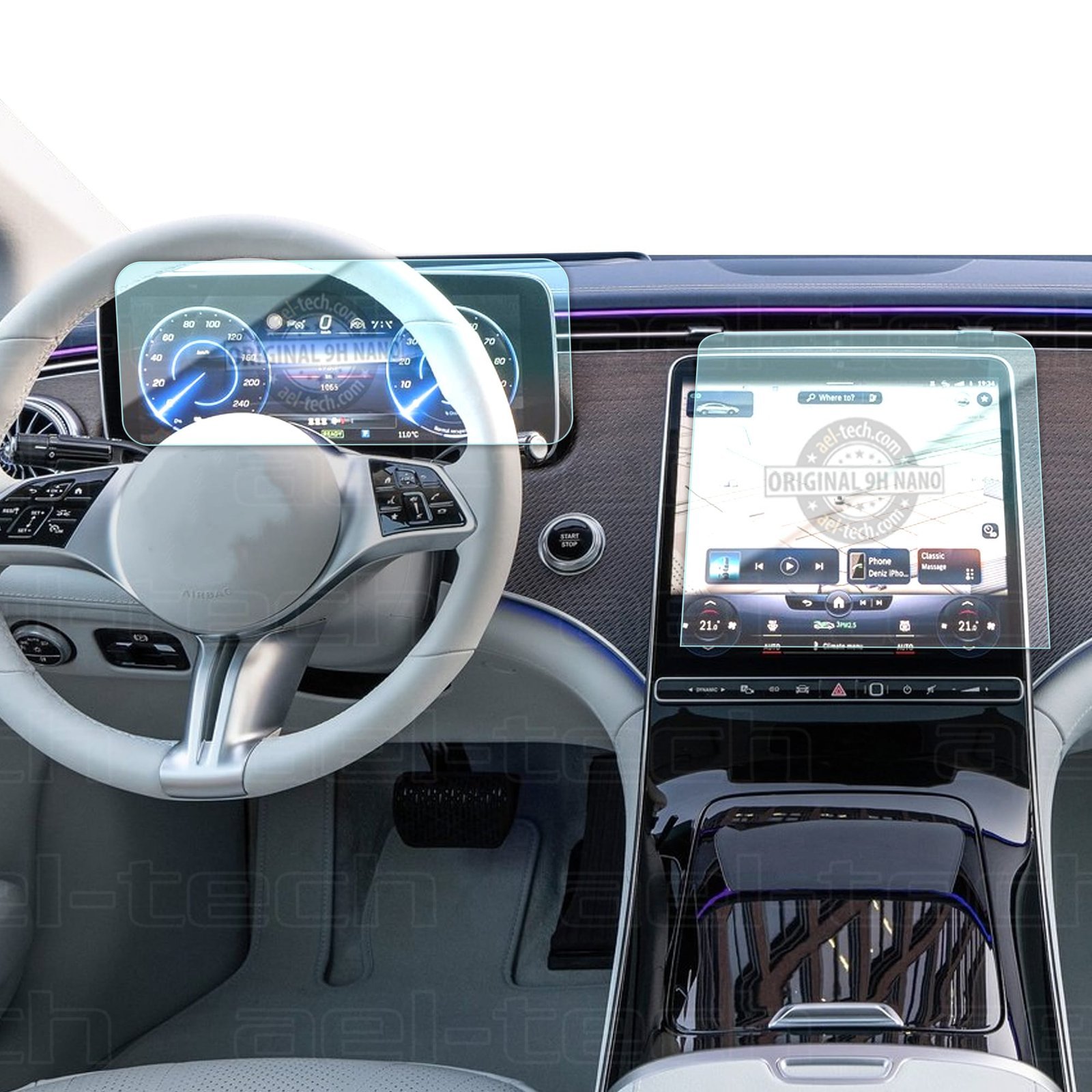 MercedesEQEcop.jpg Mercedes EQE Seri Navigasyon ve Dijital Gösterge Uyumlu Nano Ekran Koruyucu 2li Set 2022-2026 - Görsel 1