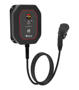 Bemis Charger 2 ev tipi elektrikli araç şarj istasyonu, trifaze, 5 metre Type 2 kablolu siyah gövde