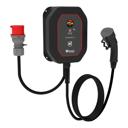 Bemis Charger 2 fişli şarj istasyonu, 22 kW trifaze, 5/32A fişli, 5 metre Type 2 kablolu